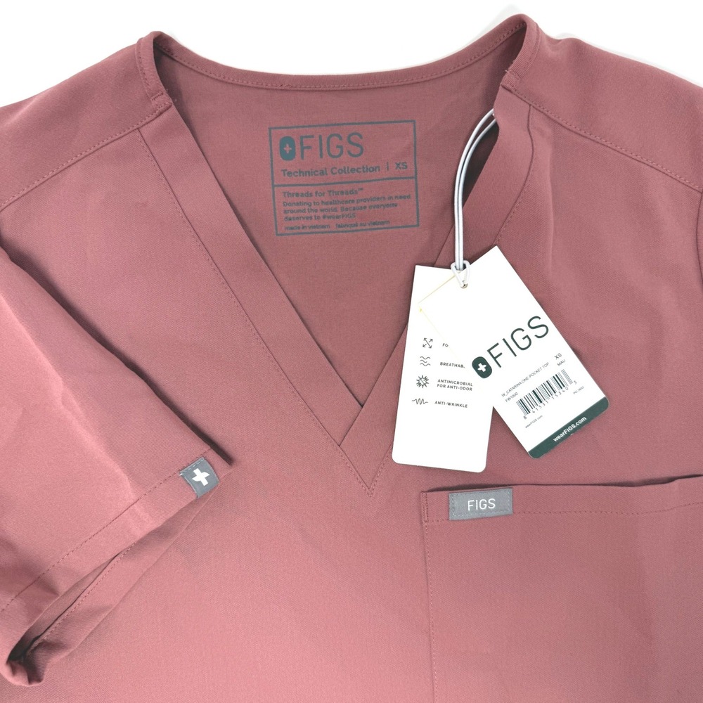FIGS Catarina One-Pocket Scrub Top Womens XS Mauve Pink Technical Collection NEW